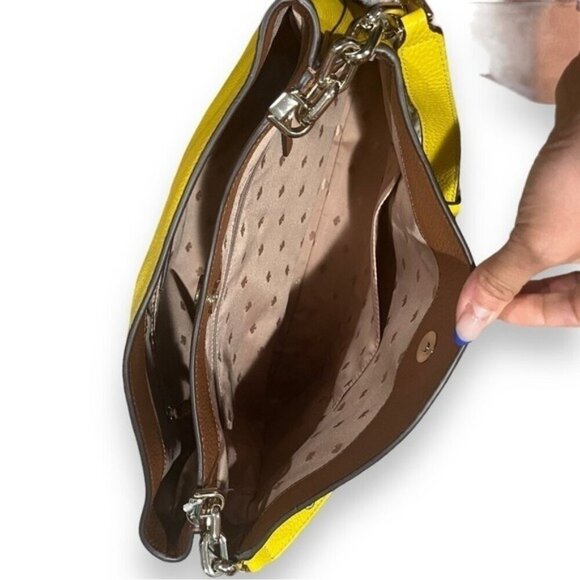Kate Spade Aubrey Chain Shoulder Bag Pebbled Leather Yellow Tote - Picture 6 of 7